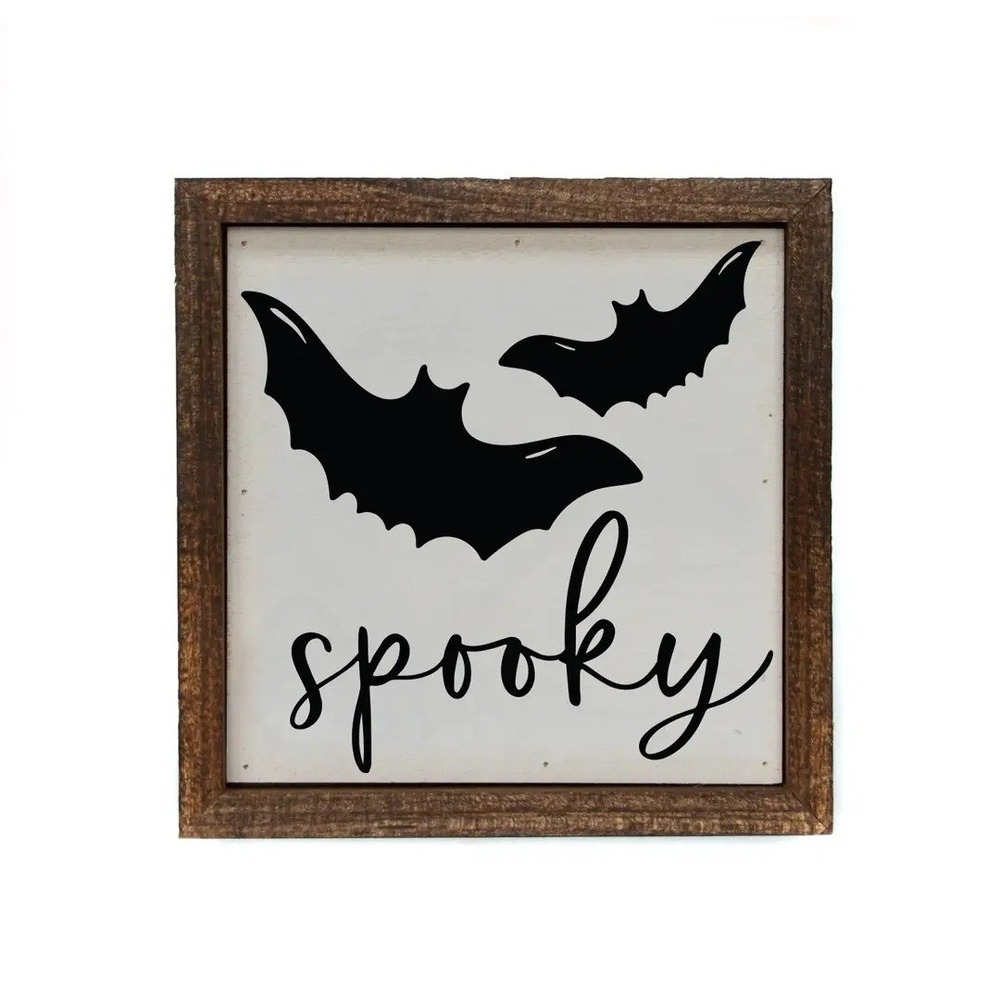 Wood Sign Halloween 6" Spooky Bat Wooden Sign Wall Art Decor‎ NEW